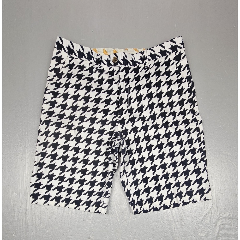 Loudmouth Golf Short Mens 38 White Black Houndstooth Preppy Casual Flat Front